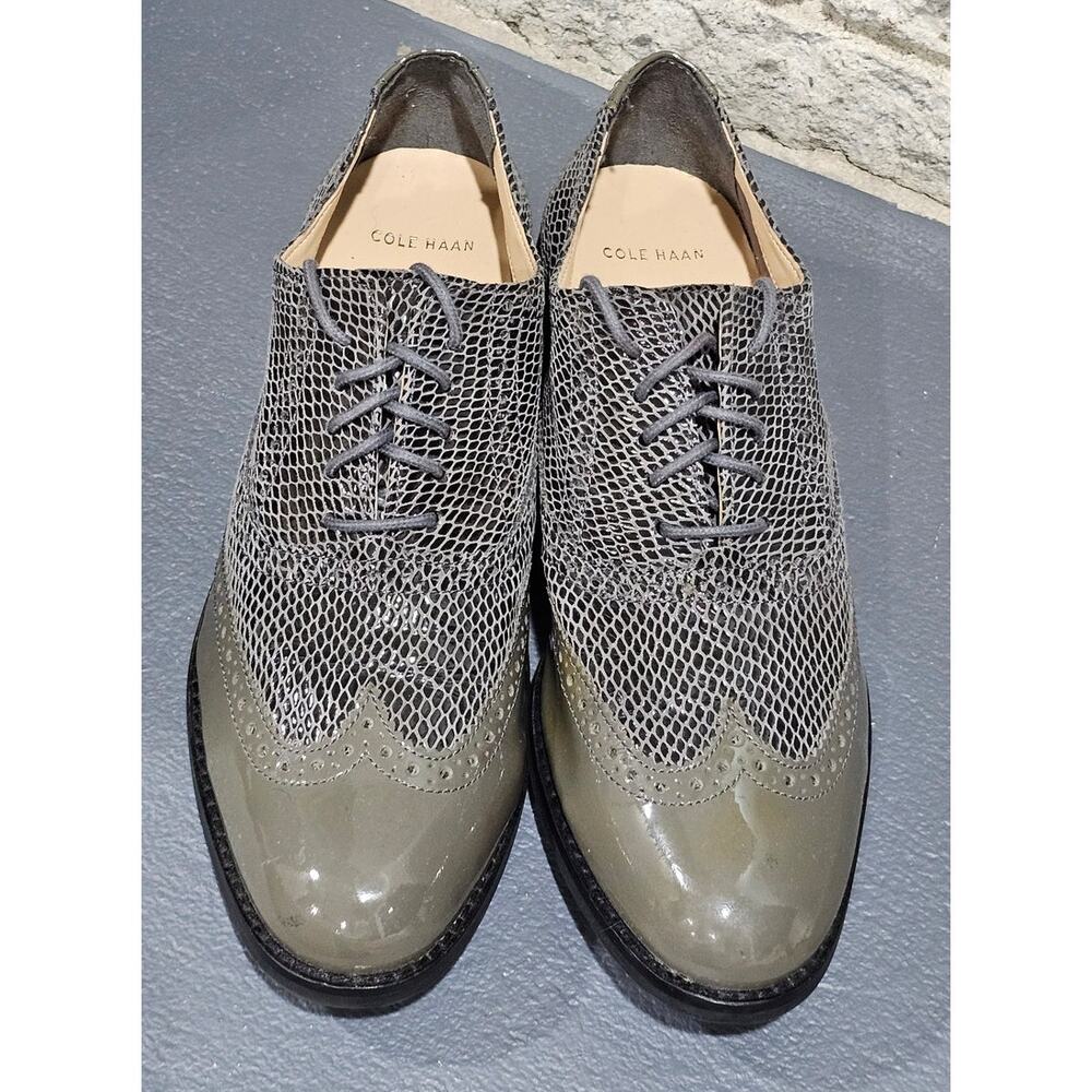Cole Haan Snake Skin Oxfords, Patent leather, Olive green, Women’s Sz 8 - Picture 2 of 7
